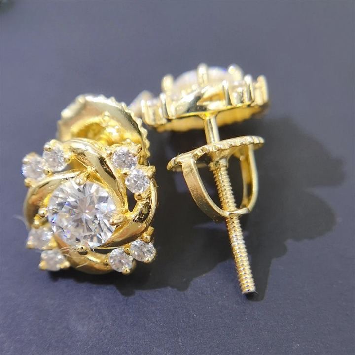 Sterling Silver Diamond Screw Back Stud Earrings