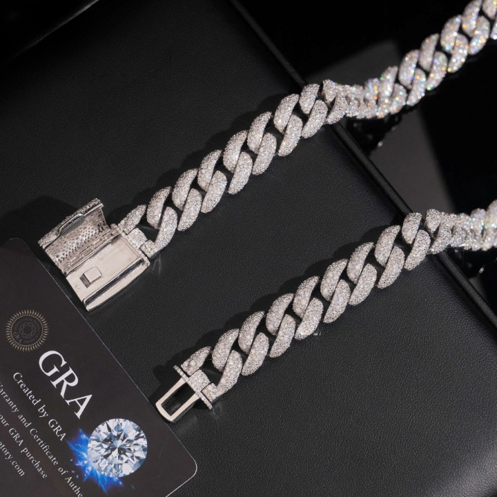 14mm Mosaic Setting Cuban Link Moissanite