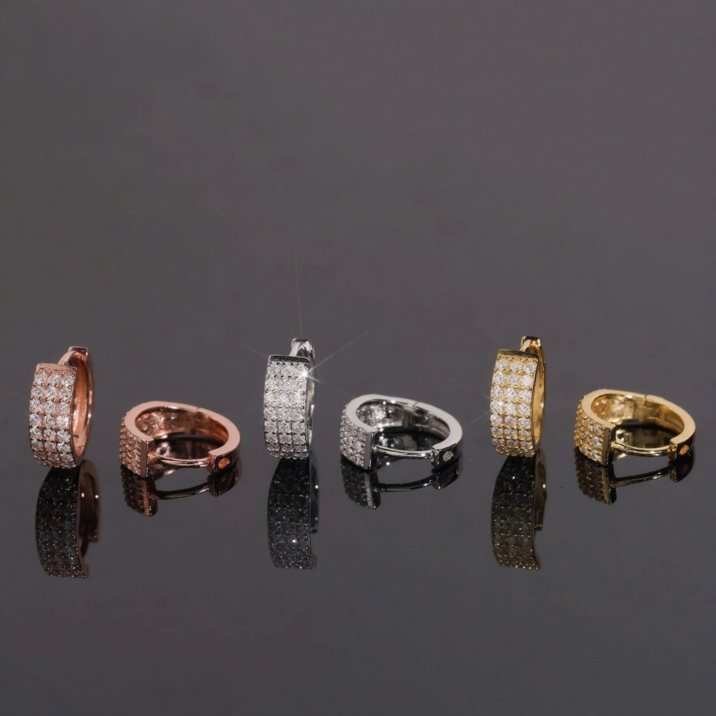 Three Row Diamond Hoop Earrings