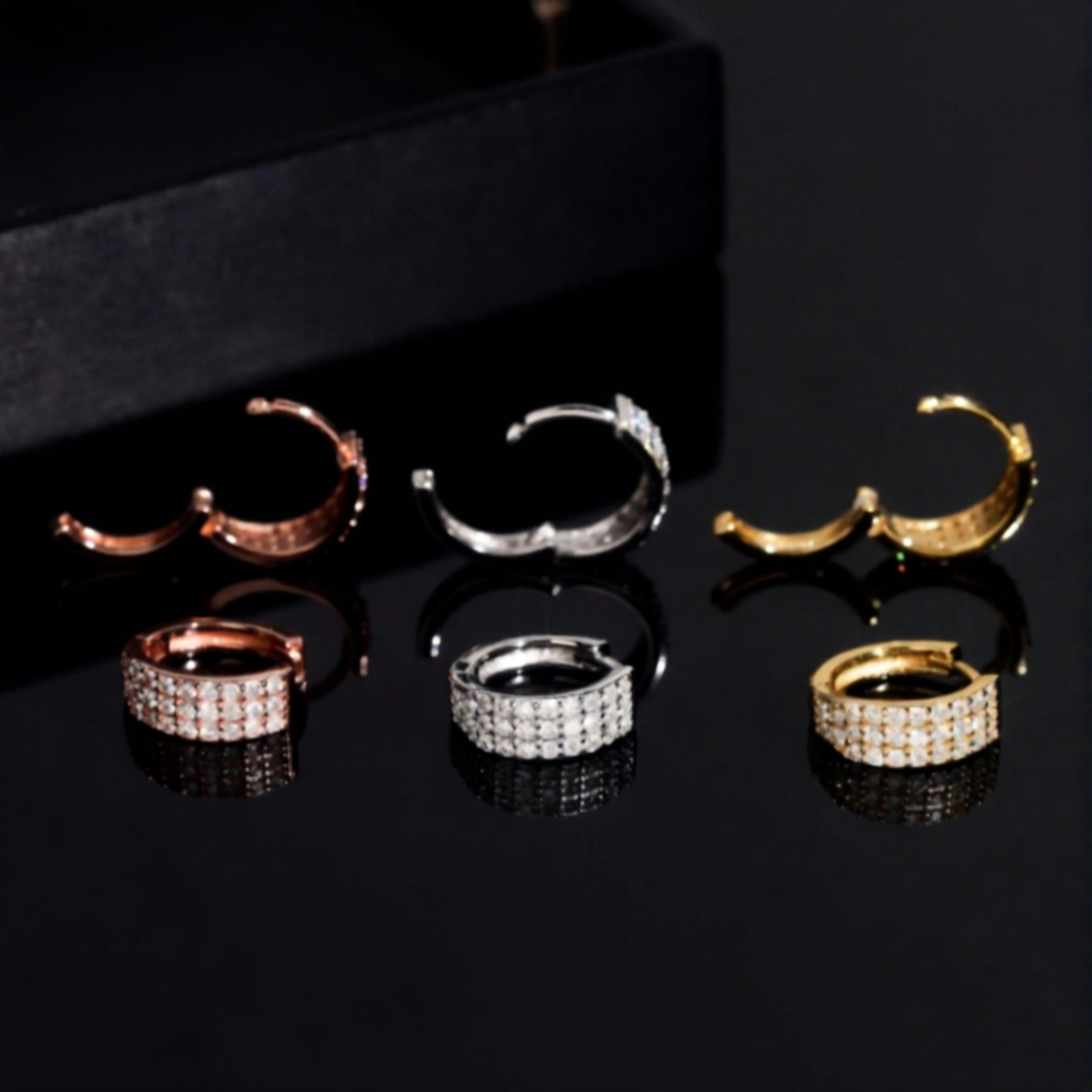 Three Row Diamond Hoop Earrings