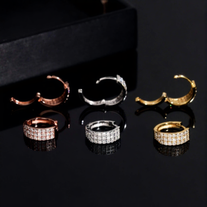 Three Row Diamond Hoop Earrings