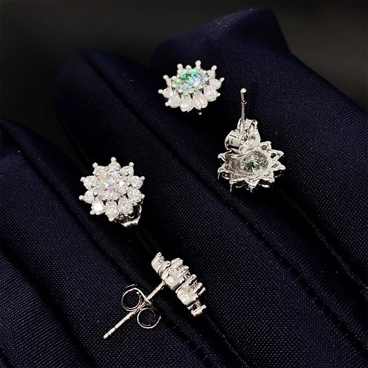 Moissanite Stud  Flower Earrings