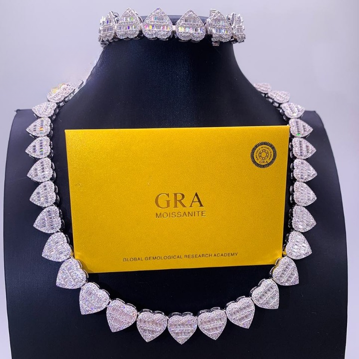 Shining Heart Shape Moissanite Cuban Chain