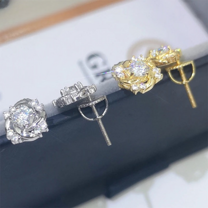 Sterling Silver Diamond Screw Back Stud Earrings