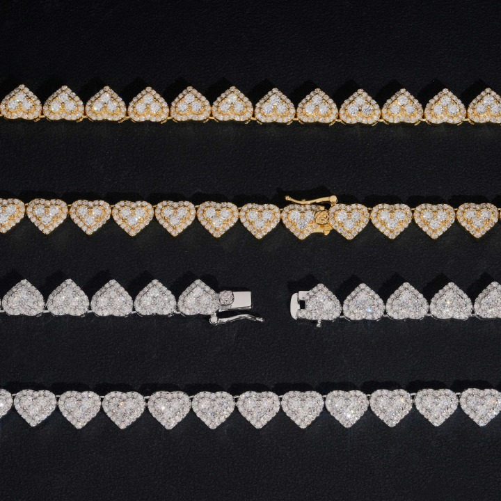 Heart Shape Moissanite Cuban Link Chain