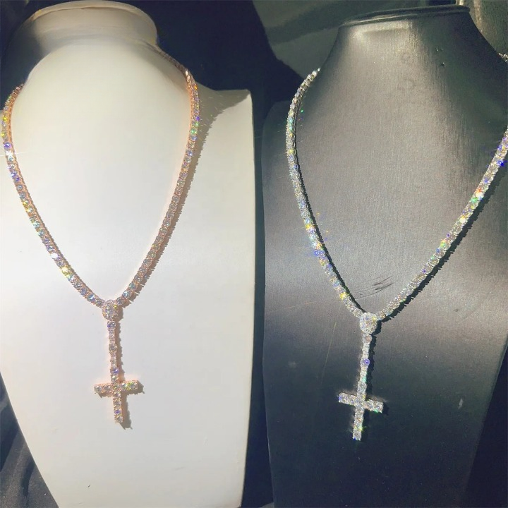 Moissanite Diamond Tennis Cross Chain