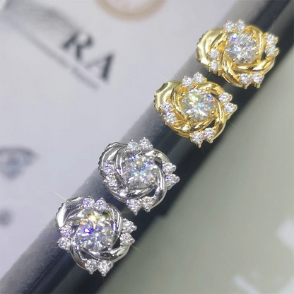 Sterling Silver Diamond Screw Back Stud Earrings