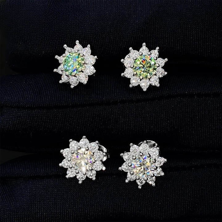 Moissanite Stud  Flower Earrings