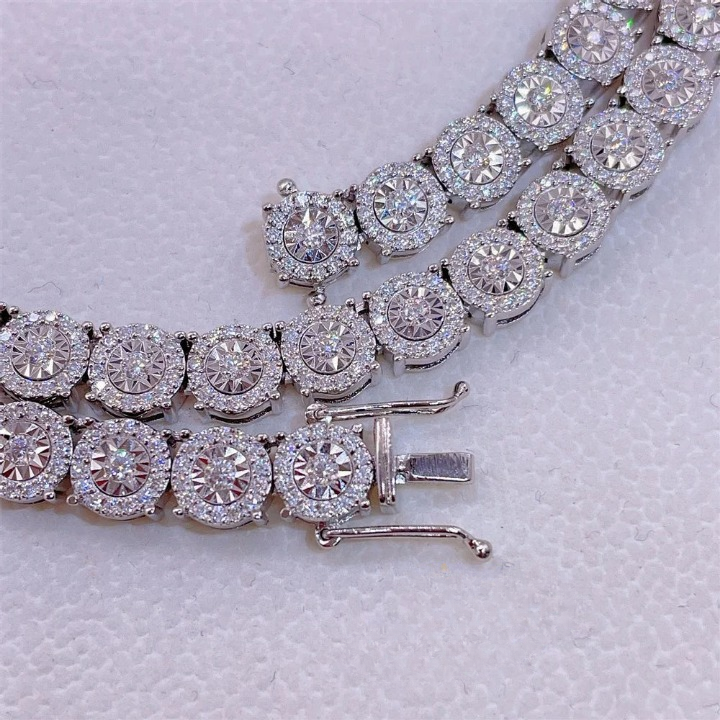 Iced Out Cluster Moissanite Tennis Chain