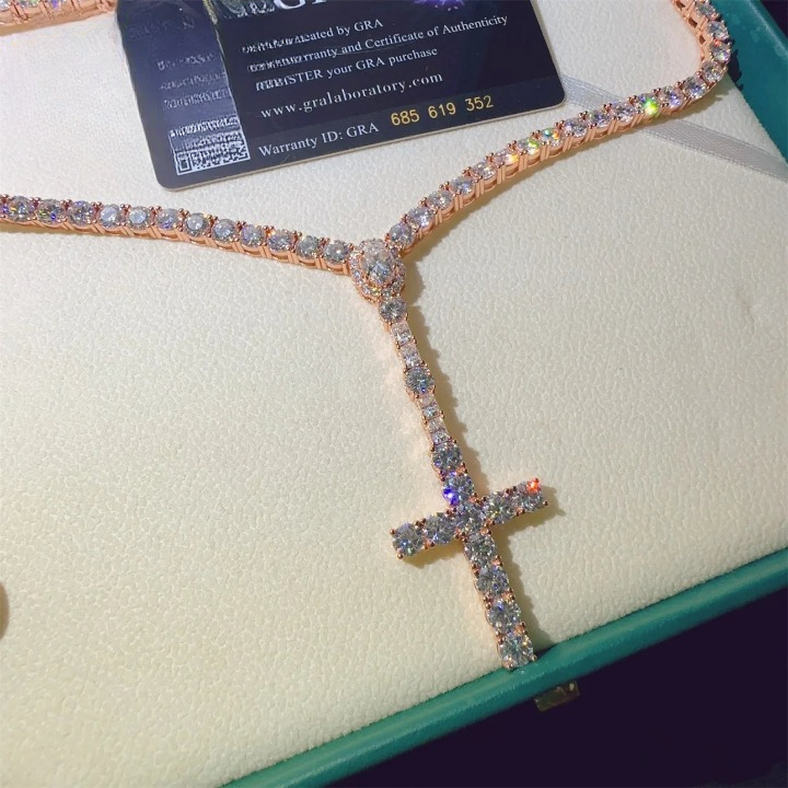 Moissanite Diamond Tennis Cross Chain