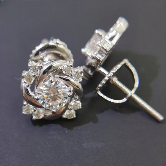 Sterling Silver Diamond Screw Back Stud Earrings