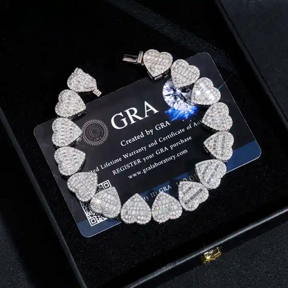 Shining Heart Shape Moissanite Cuban Chain