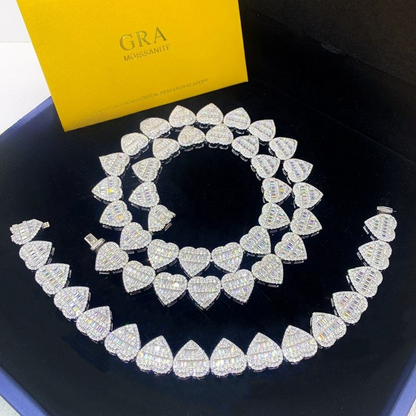 Shining Heart Shape Moissanite Cuban Chain