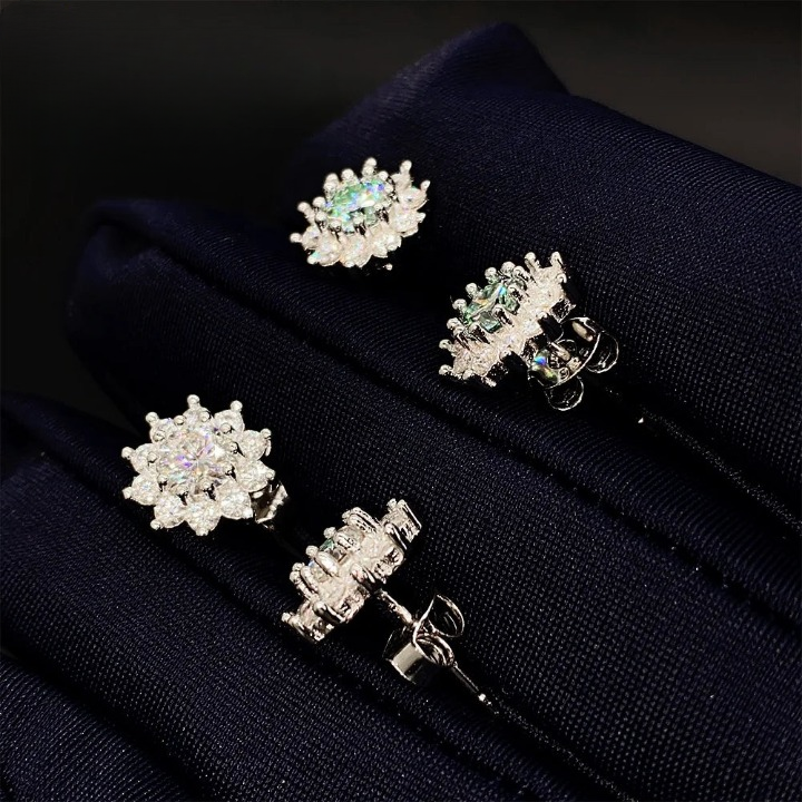 Moissanite Stud  Flower Earrings