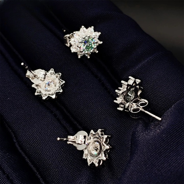 Moissanite Stud  Flower Earrings