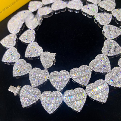 Shining Heart Shape Moissanite Cuban Chain