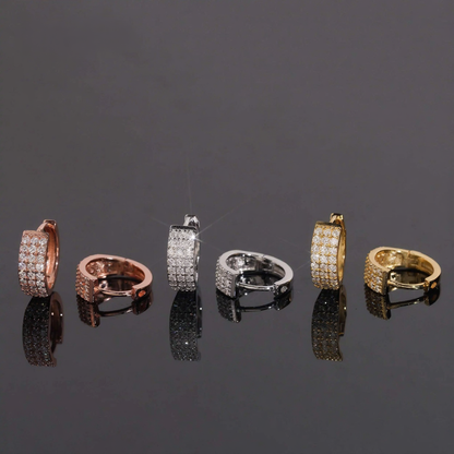 Three Row Diamond Hoop Earrings