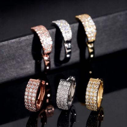 Three Row Diamond Hoop Earrings
